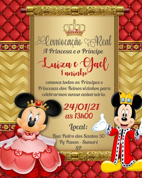 Convite Virtual - Mickey e Minnie Realeza