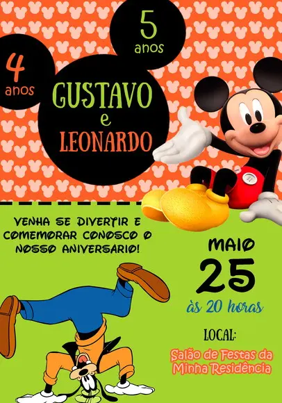 Convite Virtual - Mickey e Pateta