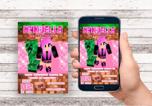 Convite Virtual - Minecraft Menina