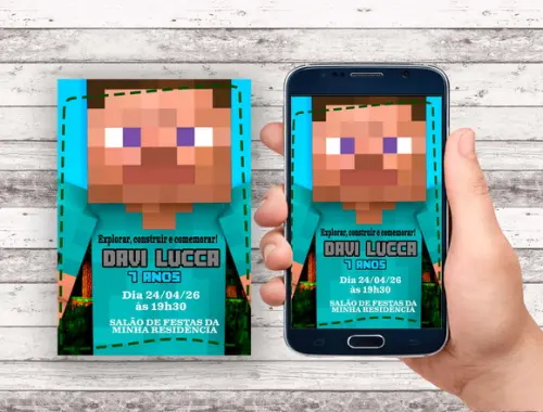 Convite Virtual - Minecraft/ Steve