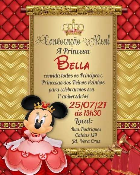 Convite Virtual - Minnie Realeza Vermelho