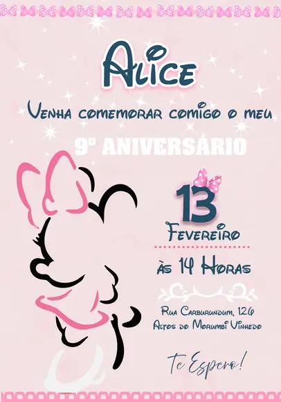 Convite Virtual - Minnie Rosa Contorno