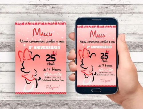 Convite Virtual - Minnie Vermelha Contorno