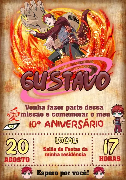 Convite Virtual - Naruto - Gaara do Deserto