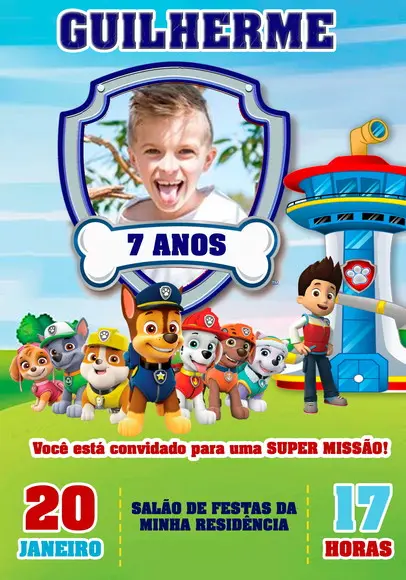 Convite Virtual - Patrulha Canina - (com Foto)