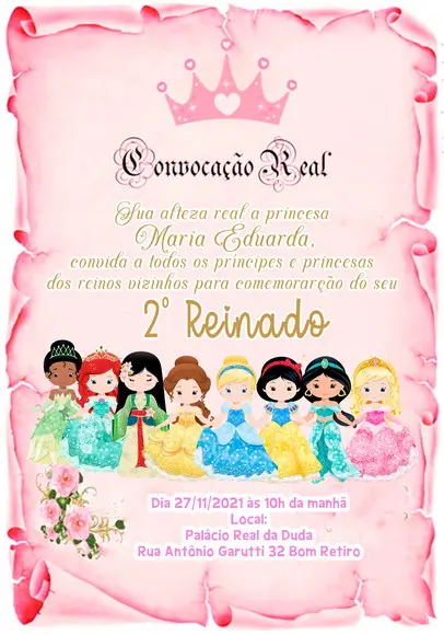Convite Virtual - Pergaminho Princesas Cute