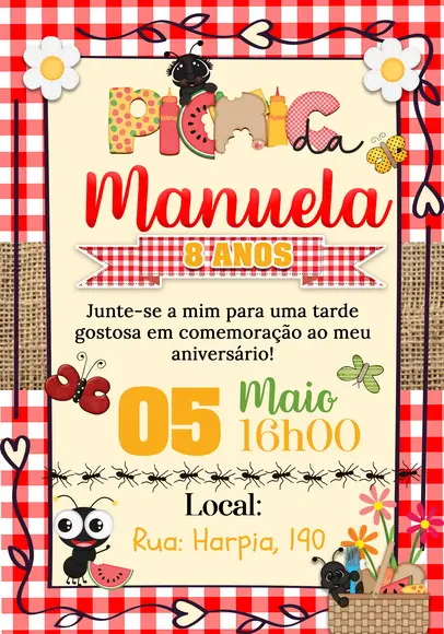 Convite Virtual - Picnic Menina