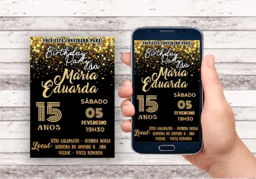 Convite Virtual - Preto e Dourado