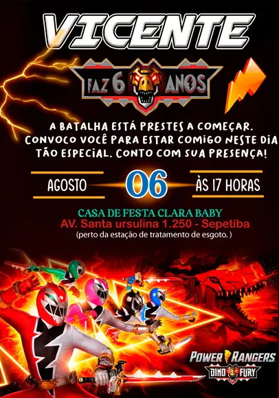Convite Virtual - Power Rangers Dino Fury