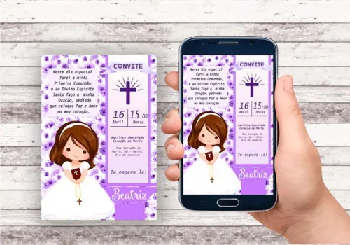 Convite Virtual - Primeira Comunhão Lilás