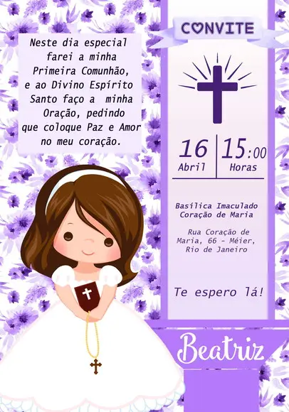 Convite Virtual - Primeira Comunhão Lilás