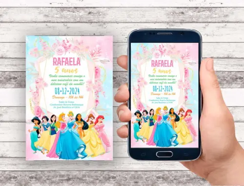 Convite Virtual - Princesas Disney Floral