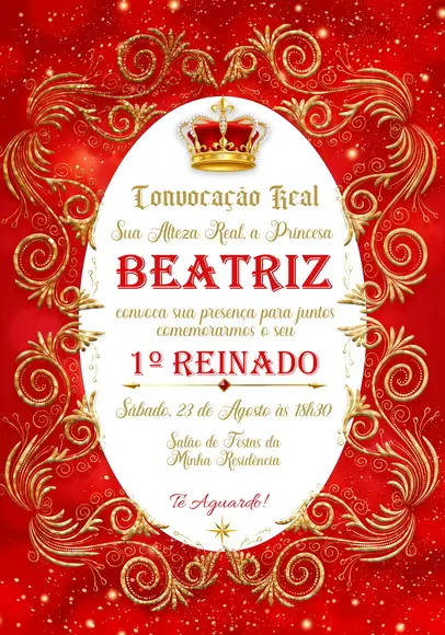 Convite Virtual - Realeza Menina Vermelho