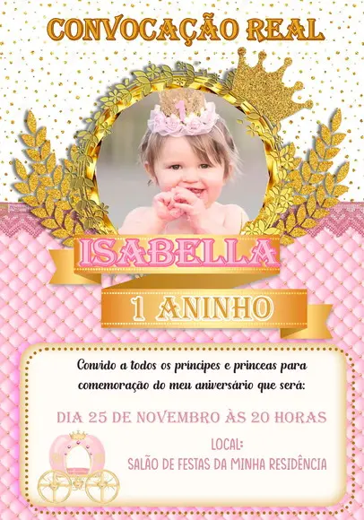 Convite Virtual - Realeza Menina com Foto