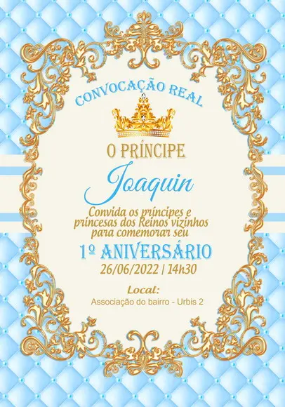Convite Virtual - Realeza Menino (azul e Dourado)