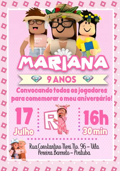 Convite Virtual - Roblox Menina