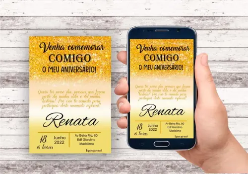 Convite Virtual - sem Tema (dourado) - sem Idade