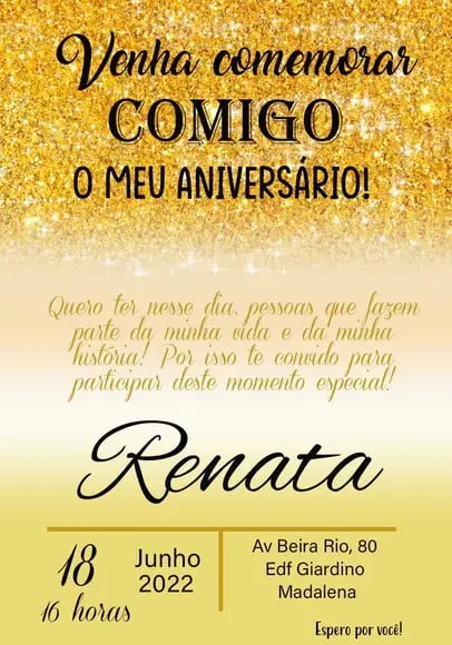 Convite Virtual - sem Tema (dourado) - sem Idade