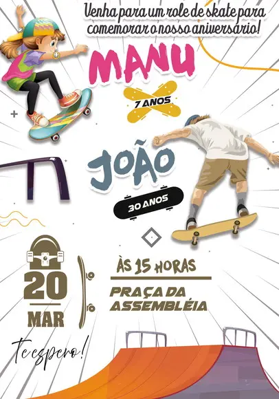 Convite Virtual - Skate (menino e Menina/ Pai e Filha)