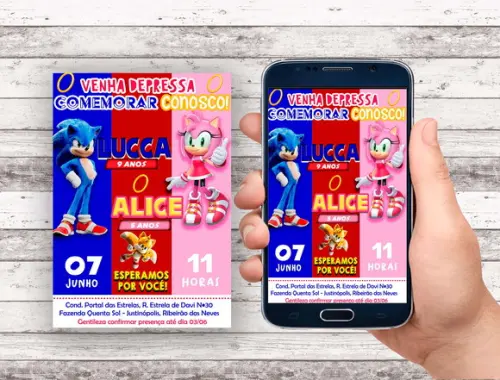 Convite Virtual - Sonic e Amy Rose