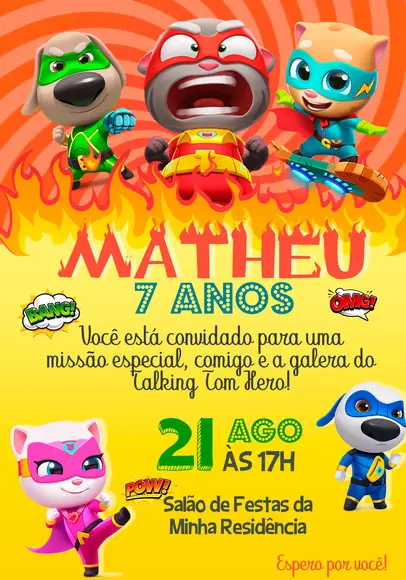 Convite Virtual - Talking Tom Hero