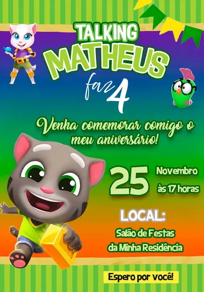 Convite Virtual - Talking Tom 02