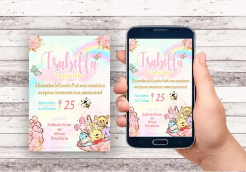 Convite Virtual - Ursinho Pooh Menina