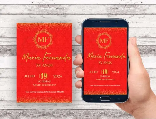 Convite Virtual - Vermelho e Dourado