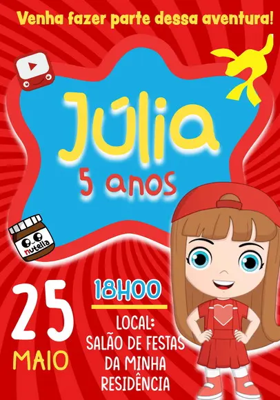Convite Virtual Aventureira Vermelha - Luccas Neto