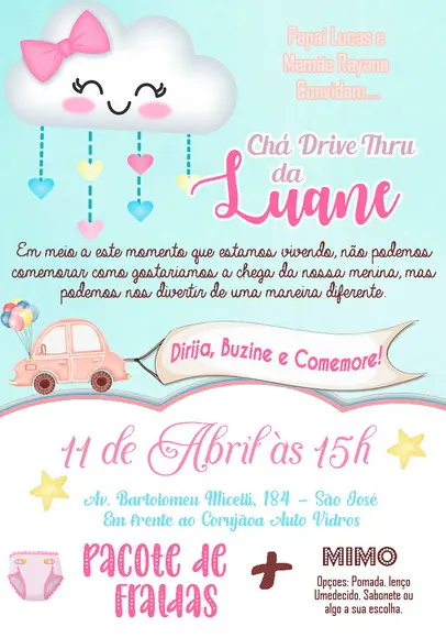 Convite Virtual Chá de Bebê - Chuva de Benção (drive Thru)