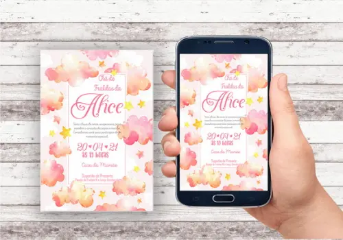Convite Virtual Chá de Bebê - Nuvem Menina