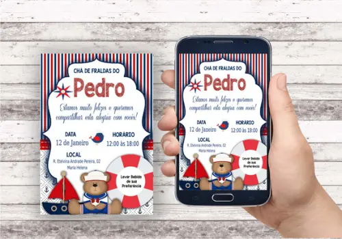 Convite Virtual Chá de Bebê - Ursinho Marinheiro