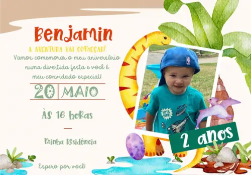 Convite Virtual Dinossauro Baby com Foto