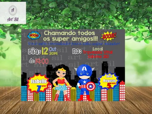 Convite virtual Mulher Maravilha Capitão America