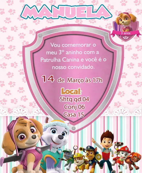 Convite Virtual Patrulha Canina (menina)