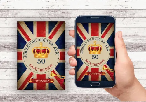 Convite Virtual Save The Date - Inglaterra (jubileu de Ouro)