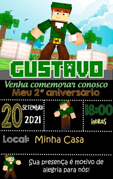 Convite Virtual- Robin Hood/ Minecraft