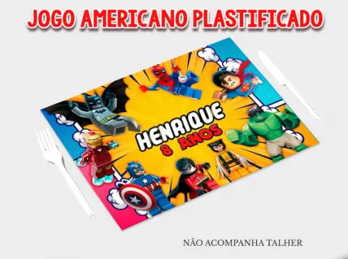 Jogo Americano Plastificado - Lego Super Herois