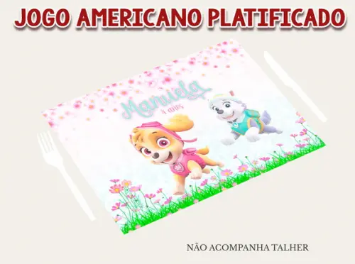 Jogo Americano Plastificado - Patrulha Canina Skye e Everest