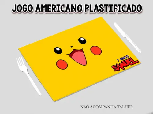 Jogo Americano Plastificado - Pokemon Pikachu Sorrindo
