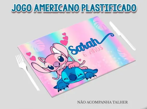 Jogo Americano Plastificado - Stitch e Angel