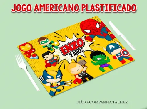 Jogo Americano Plastificado - Super Herois Baby