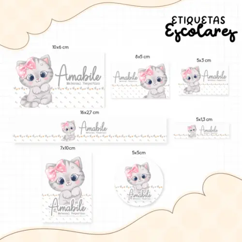 Kit Etiquetas Escolares (100 unidades) - Gatinha