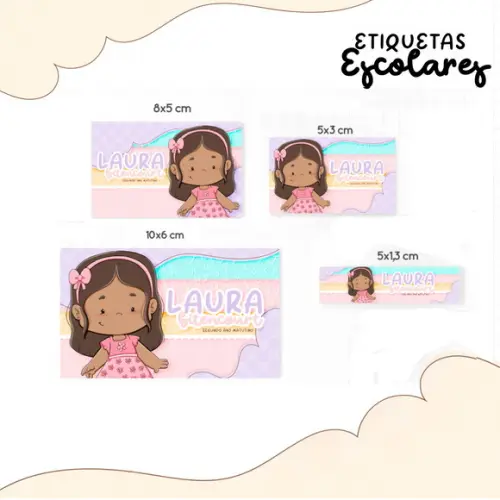 Kit Etiquetas Escolares (100 Unidades) - Menina Negra 04
