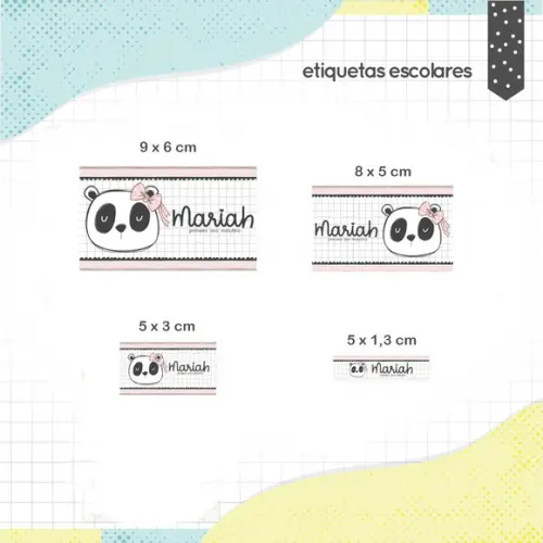 Kit Etiquetas Escolares (100 Unidades) - Panda Menina