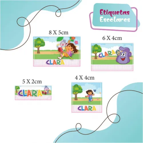Kit Etiquetas Escolares (124 Unidades) - Dora Aventureira
