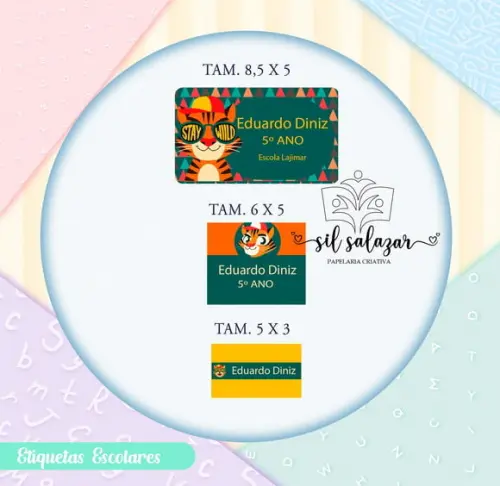 Kit Etiquetas Escolares Vinil - Tigre Puket