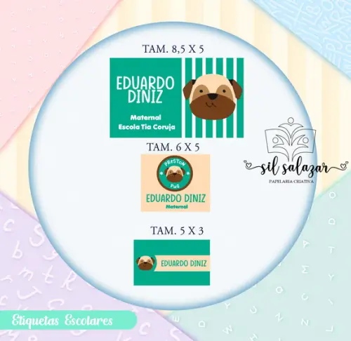 Kit Etiquetas Escolares Vinil - Preston Pug Skip Hop
