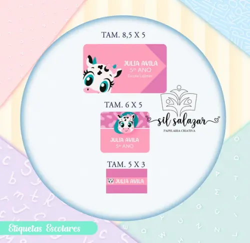 Kit Etiquetas Escolares Vinil - Vaquinha Patches Puket