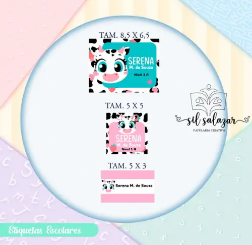 Kit Etiquetas Escolares Vinil - Vaquinha Romantica Puket